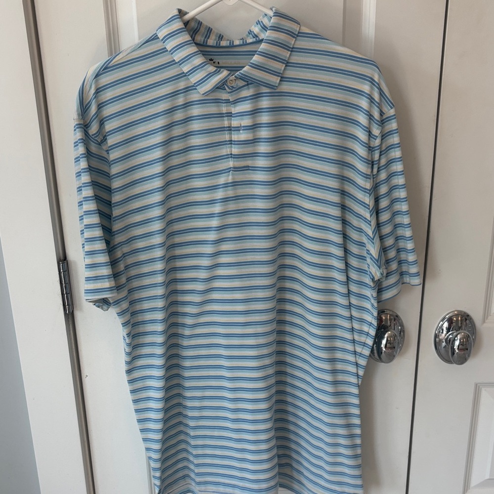 Peter Millar Light Blue and White Striped Polo